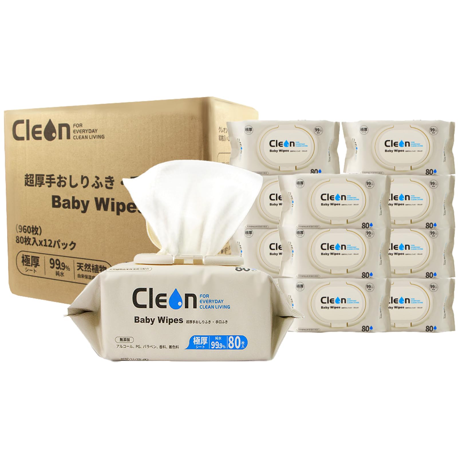 Amazon.co.jp: Cleon 超厚手 おしりふき 80枚×12パック 大判サイズ